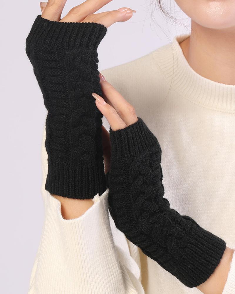 

1Pair Warm Cable Knit Fingerless Gloves, Black