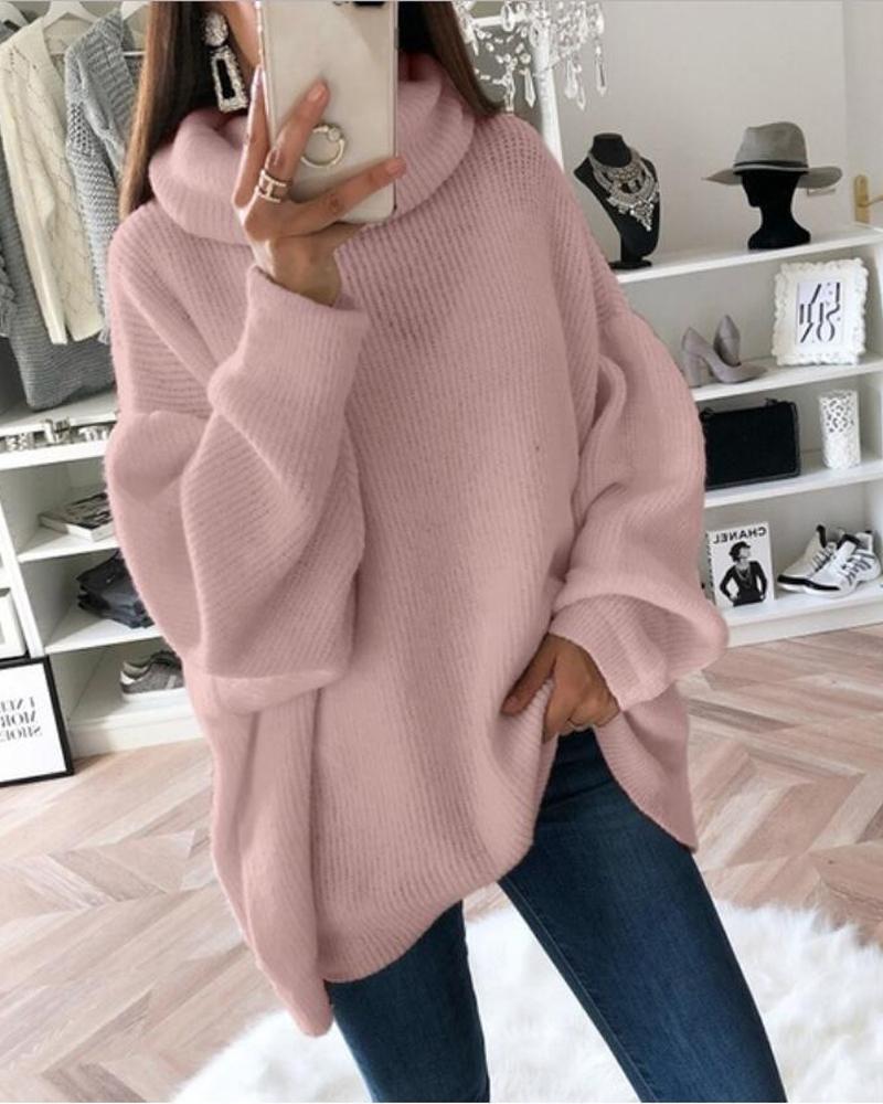 

Long Sleeve Turtleneck Chunky Knit Sweater, Pink
