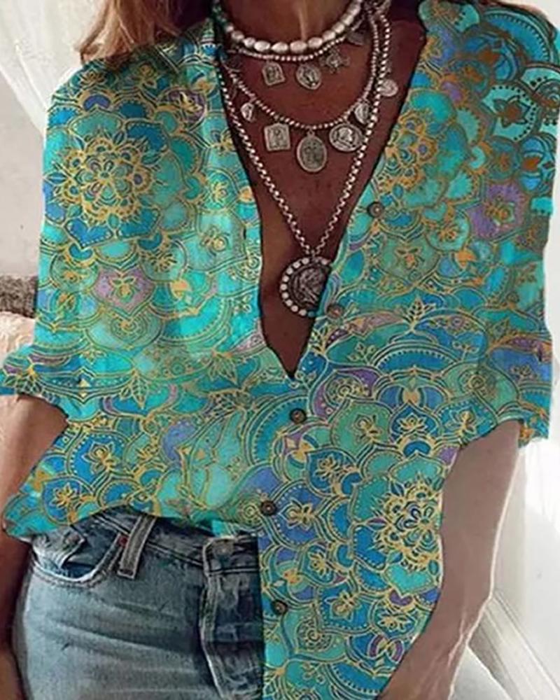 

All Over Print Long Sleeve Shirt, Green