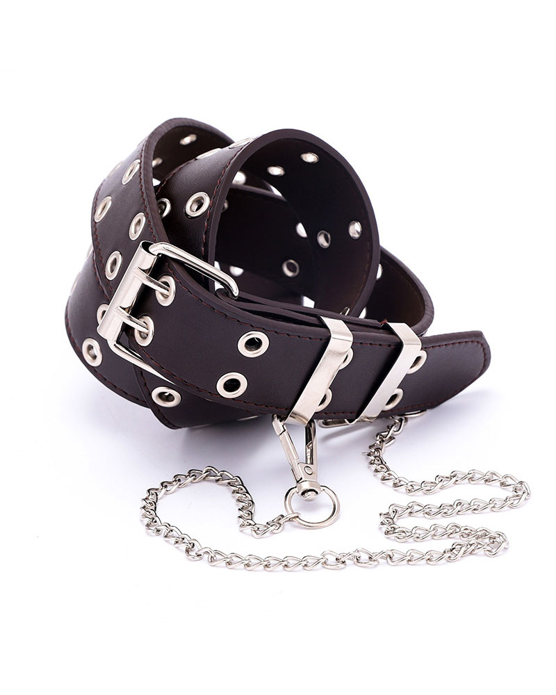

1pc Hip Hop Punk Eyelet PU Leather Belt With Chain, Black