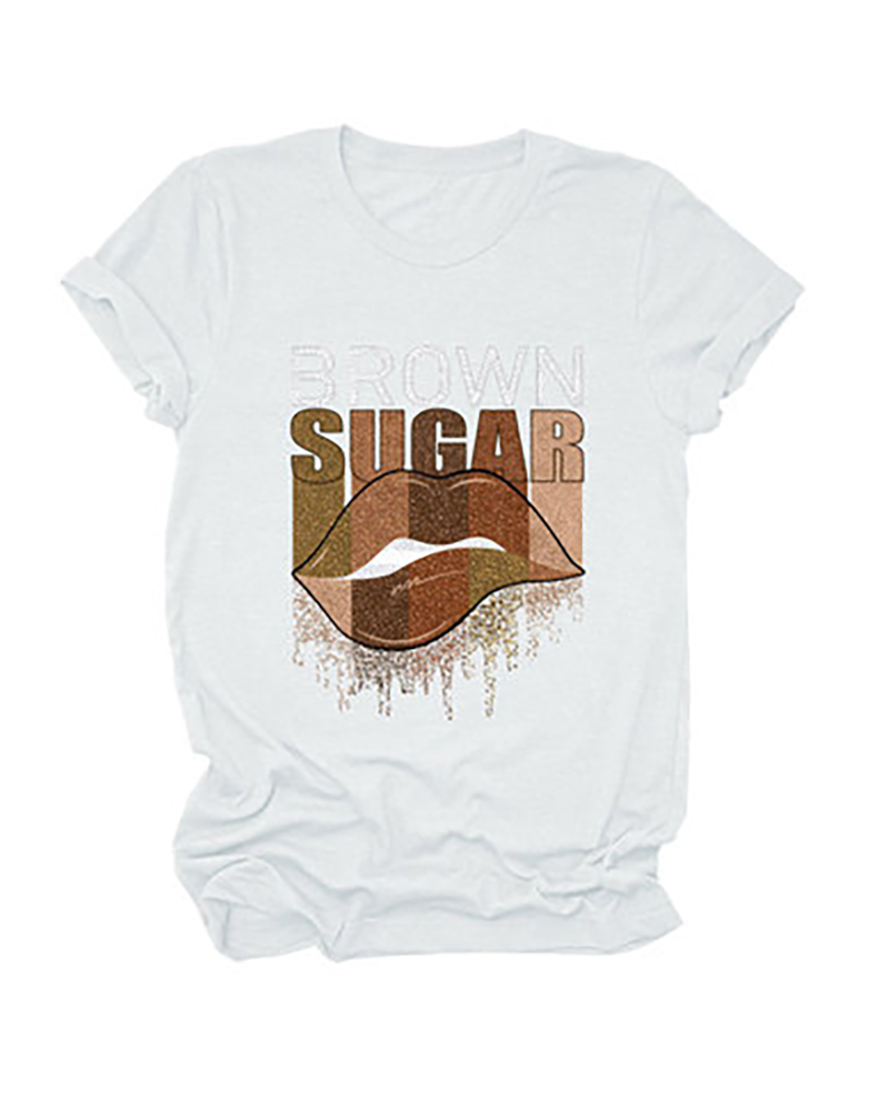 

Letter Lip Print Short Sleeve T-Shirt, White