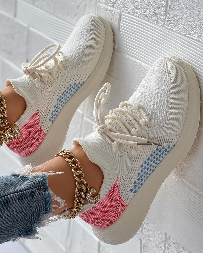 

Breathable Colorblock Lace-up Sneakers, White