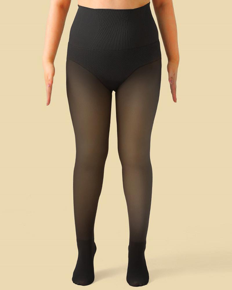 

Plus Size High Waist Thermal Warm Fleece Lined Tights, Black