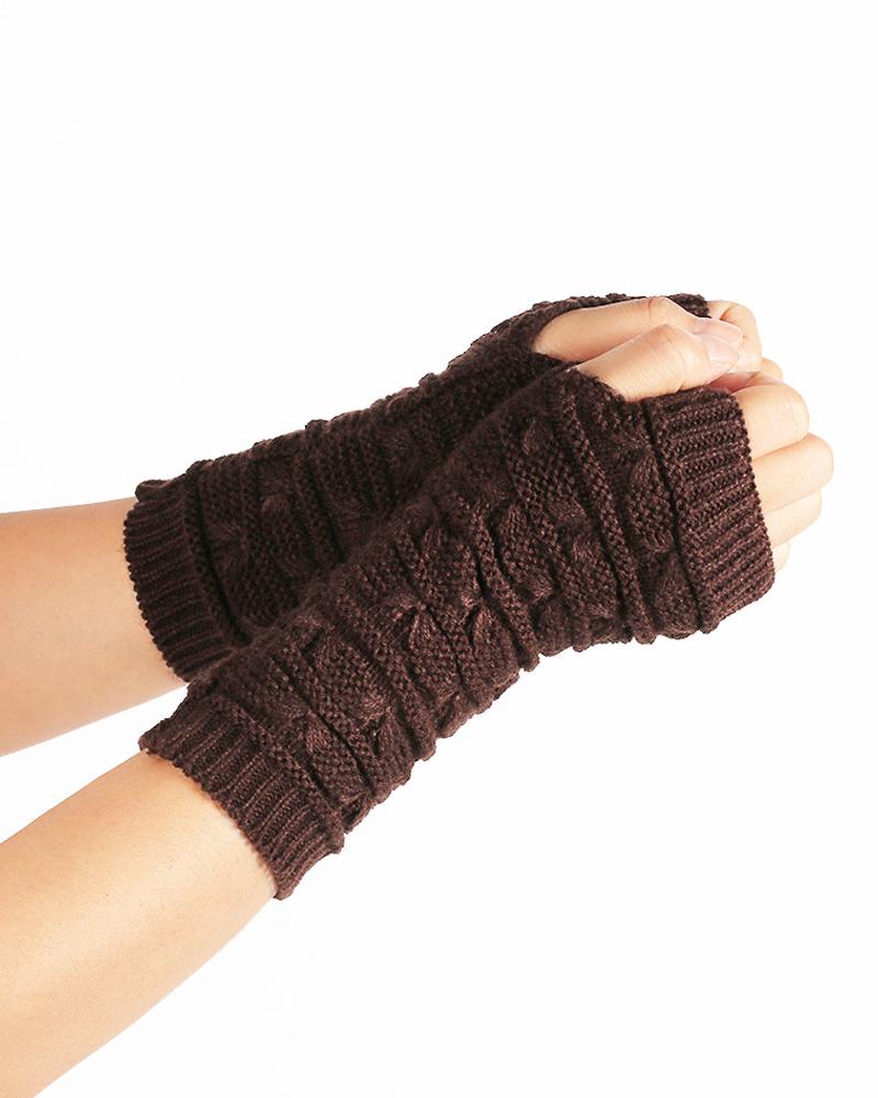 

1Pair Knit Fingerless Gloves, Coffee