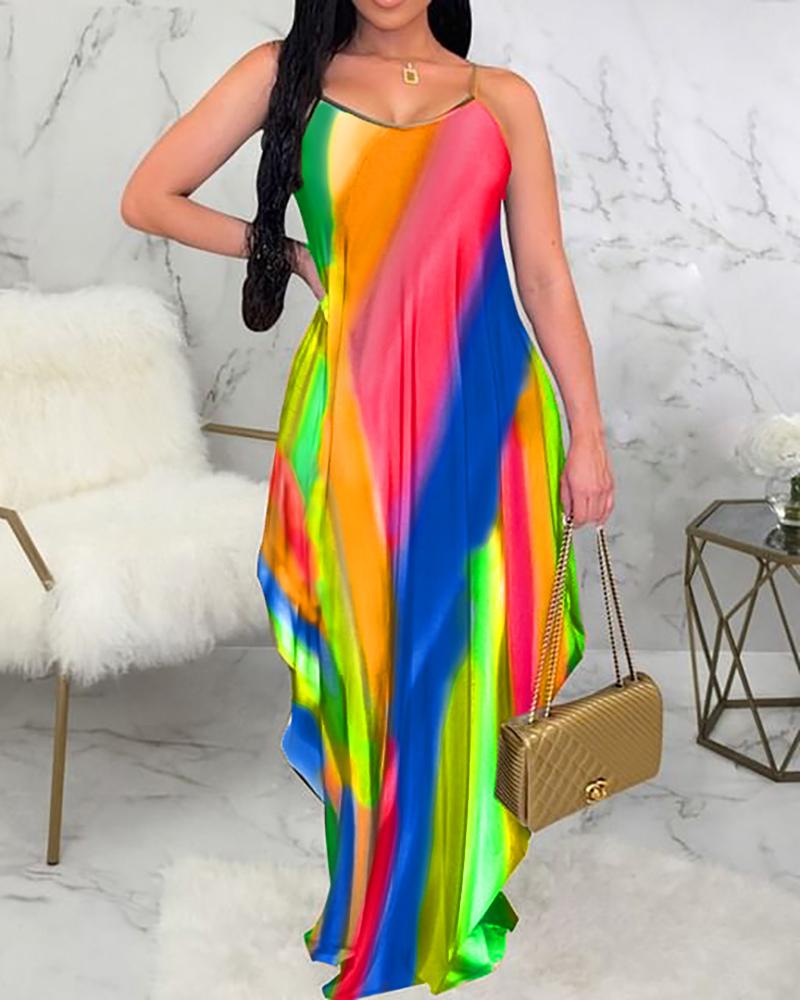 

Tie Dye Print Asymmetrical Cami Dress, Multicolor