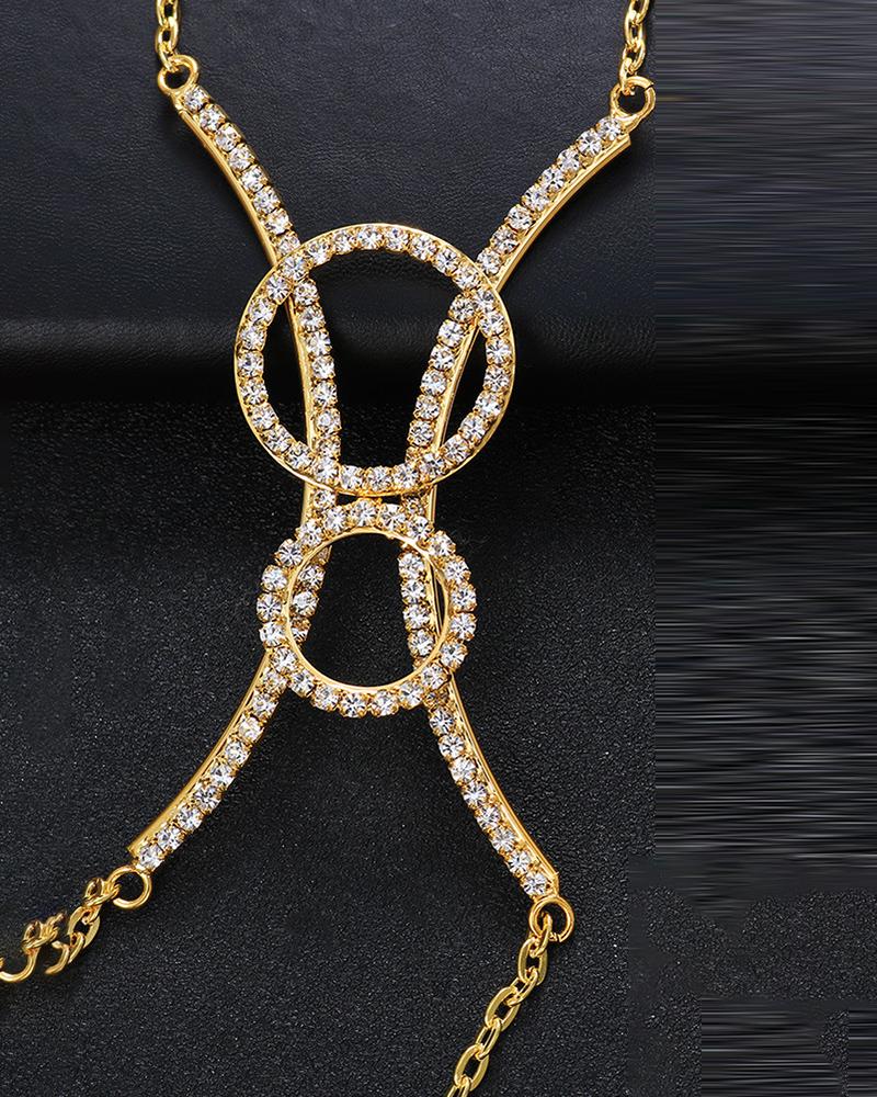 

O-Ring Rhinestone Decor Body Chain, Gold