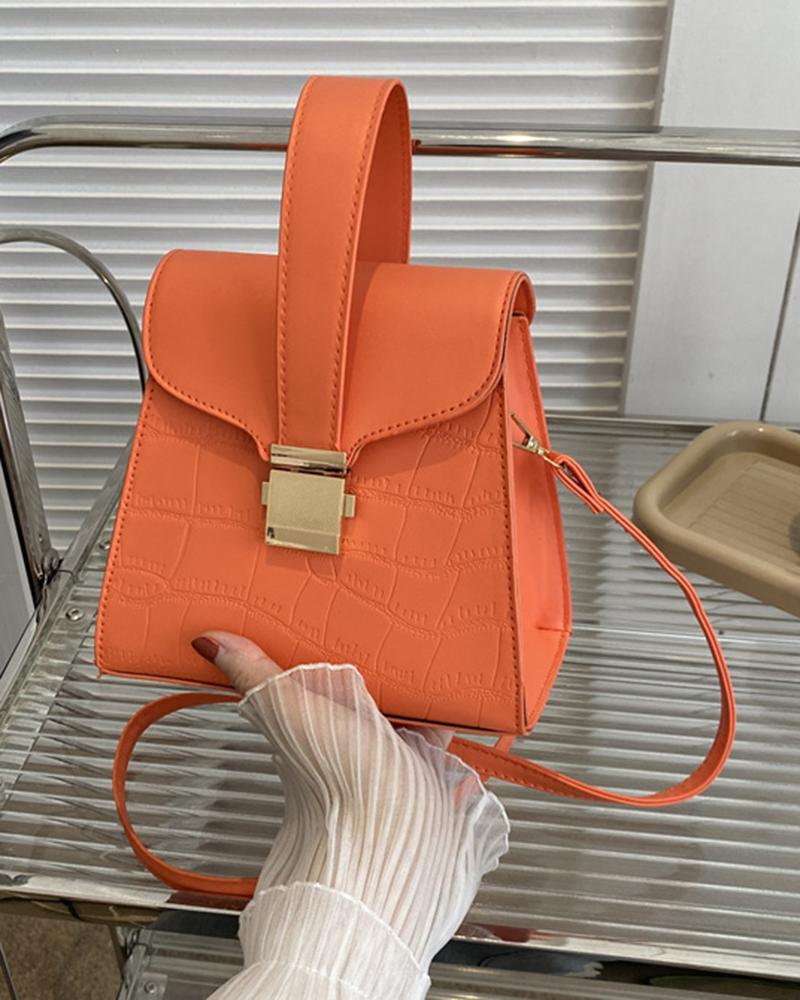 

Crocodile Press Lock Top Handle Flap Crossbody Handbag, Orange