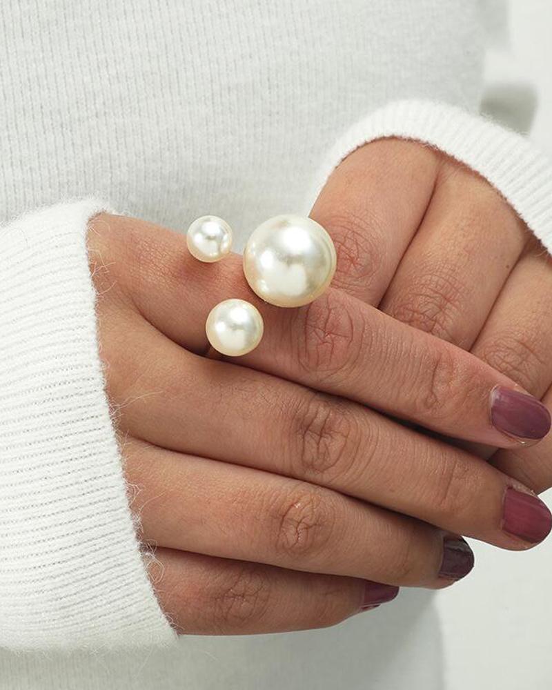 

1pc Pearls Decor Cuff Ring, White