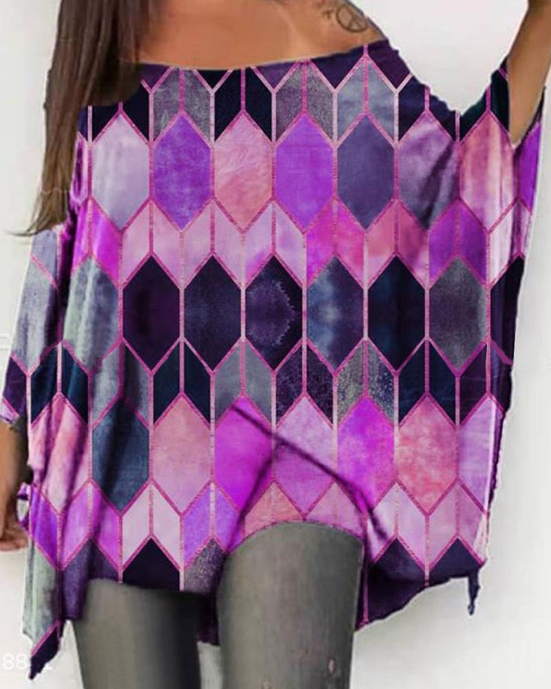 

Multicolor Long Sleeve Loose Bat-wing Sleeve Loose T-shirts, Purple