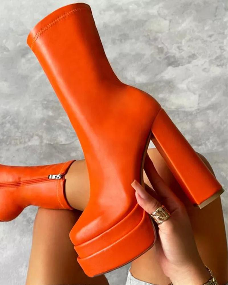 

Platform Zipper Design Chunky Boots, Orange