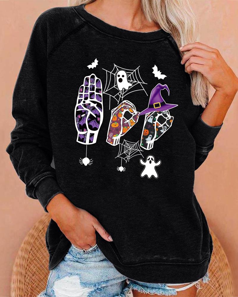 

Halloween Graphic Print Long Sleeve Top, Black