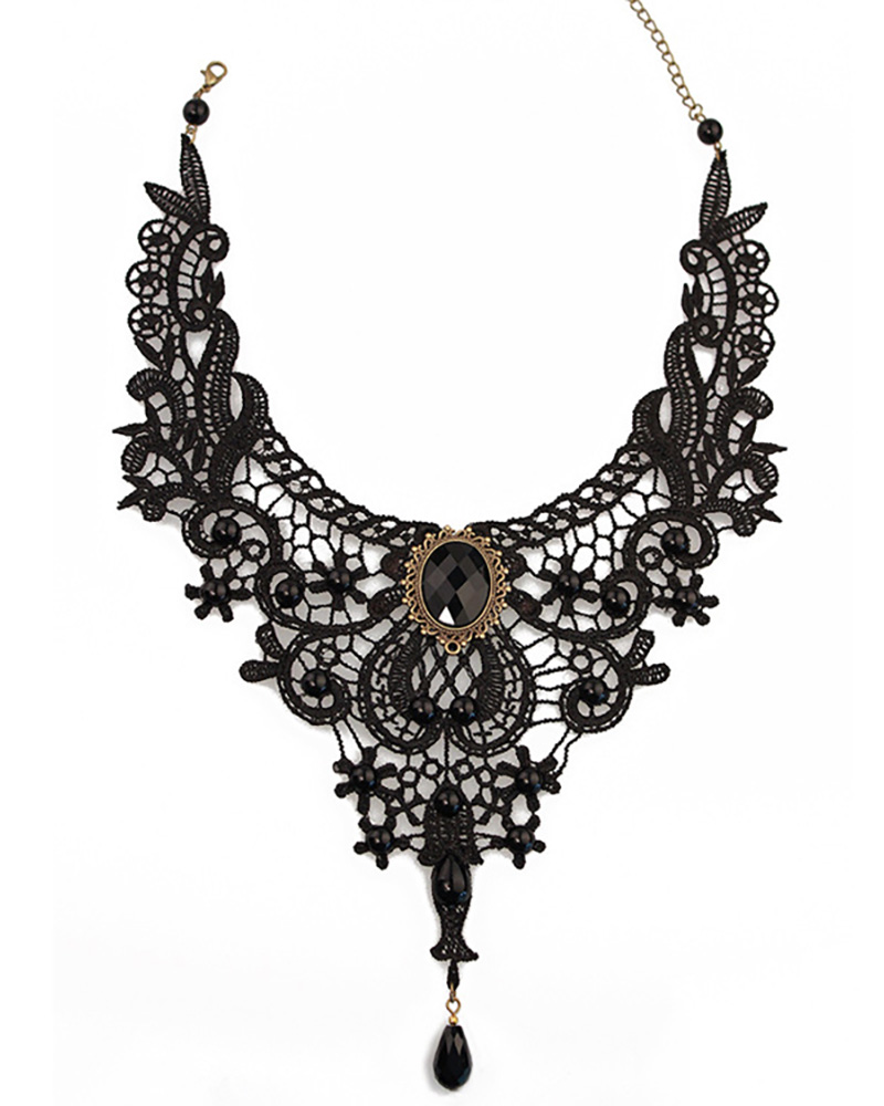 

Vintage Halloween Beaded Lace Choker, Black