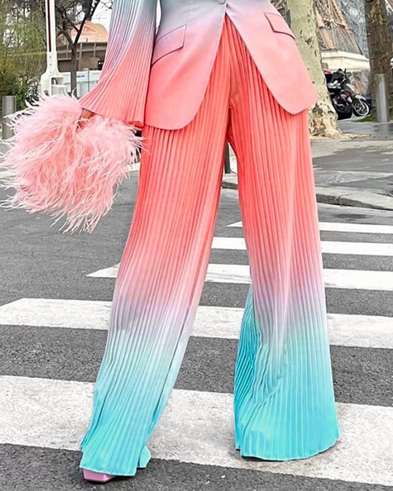 

Ombre Pleated High Waist Pants, Blue