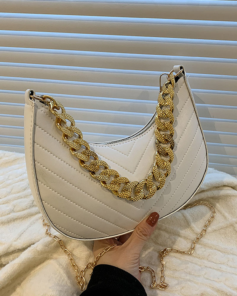 

Chain Strap Baguette Bag With Shoulder, White