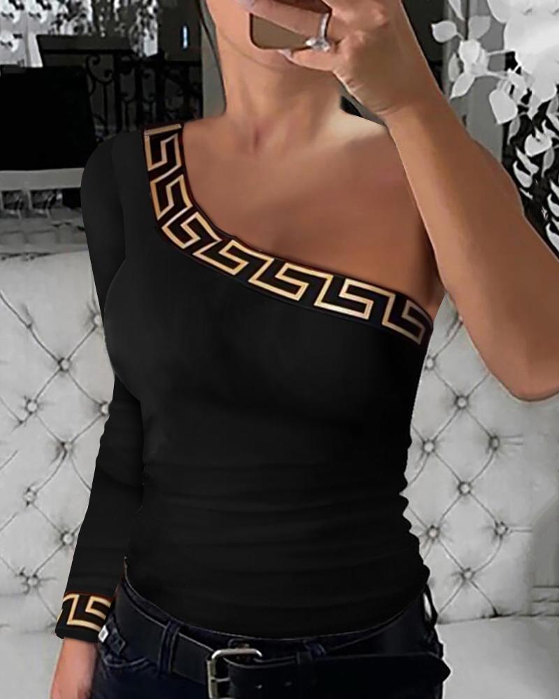 

Geo Tape Patch One Shoulder Top, Black