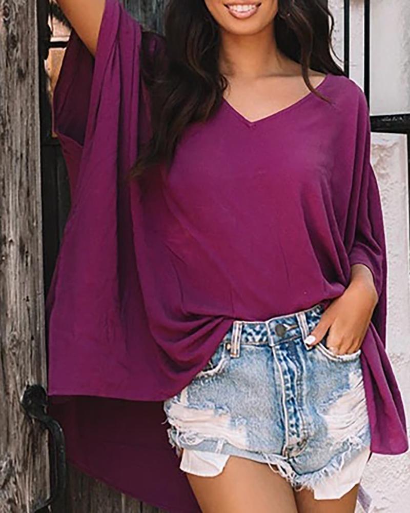 

Plain V Neck Casual Half Sleeve T-shirt, Purple