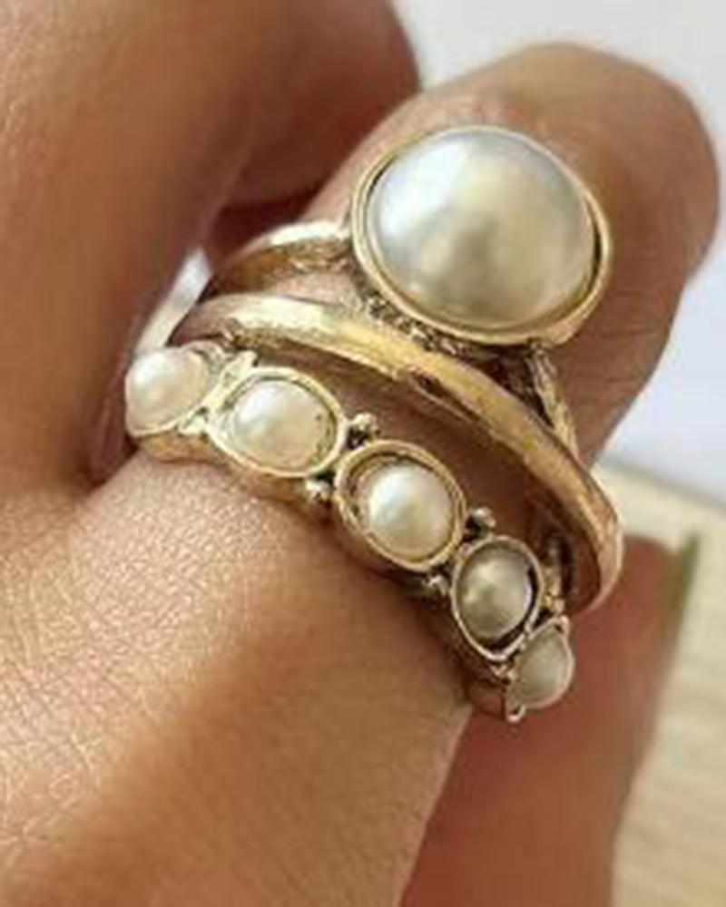

1pc Faux Pearl Beaded Opening Ring, Gold
