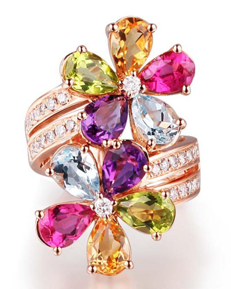 

1pc Crystal Floral Pattern Rhinestone Decor Opening Ring, Gold