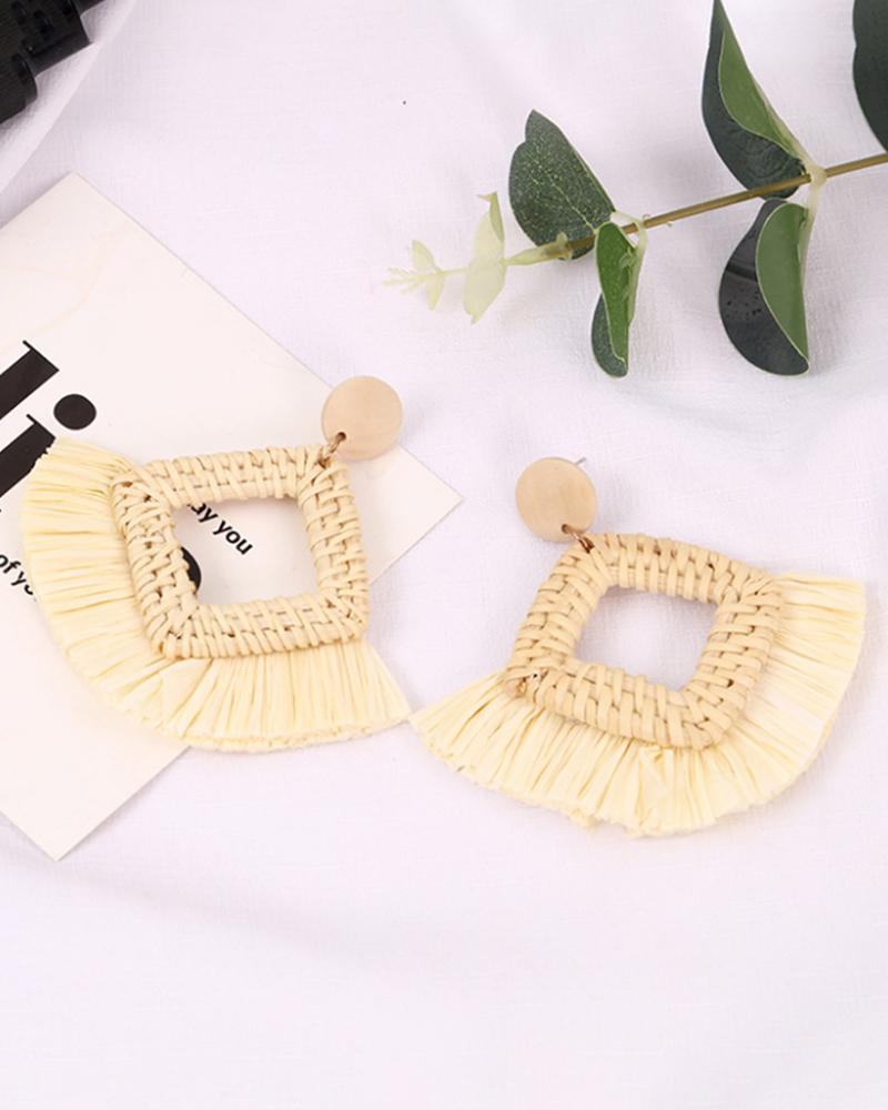 

1Pair Braided Geo Shaped Tassel Design Drop Earrings, Style4