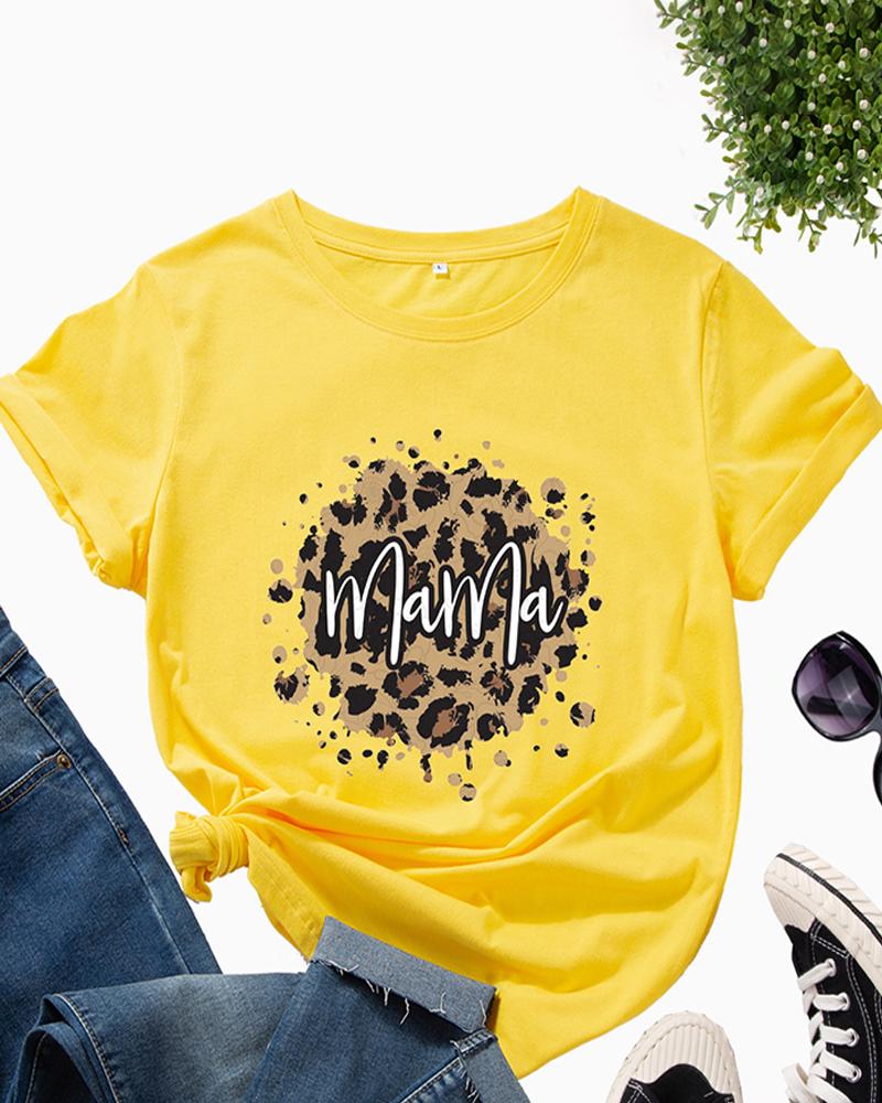 

Mother's Day Gift Short Sleeve Leopard Print T-shirt, Yellow