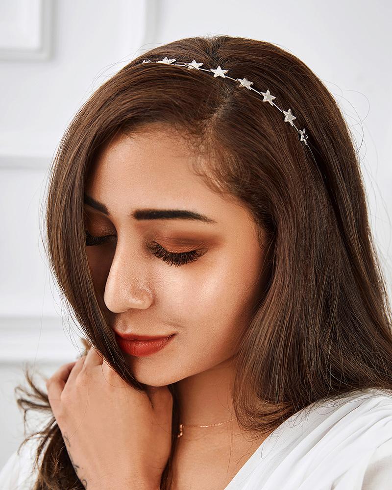 

Five-pointed Star Pattern Headband Bridal Hair Hoop Hair Accessory, Silver