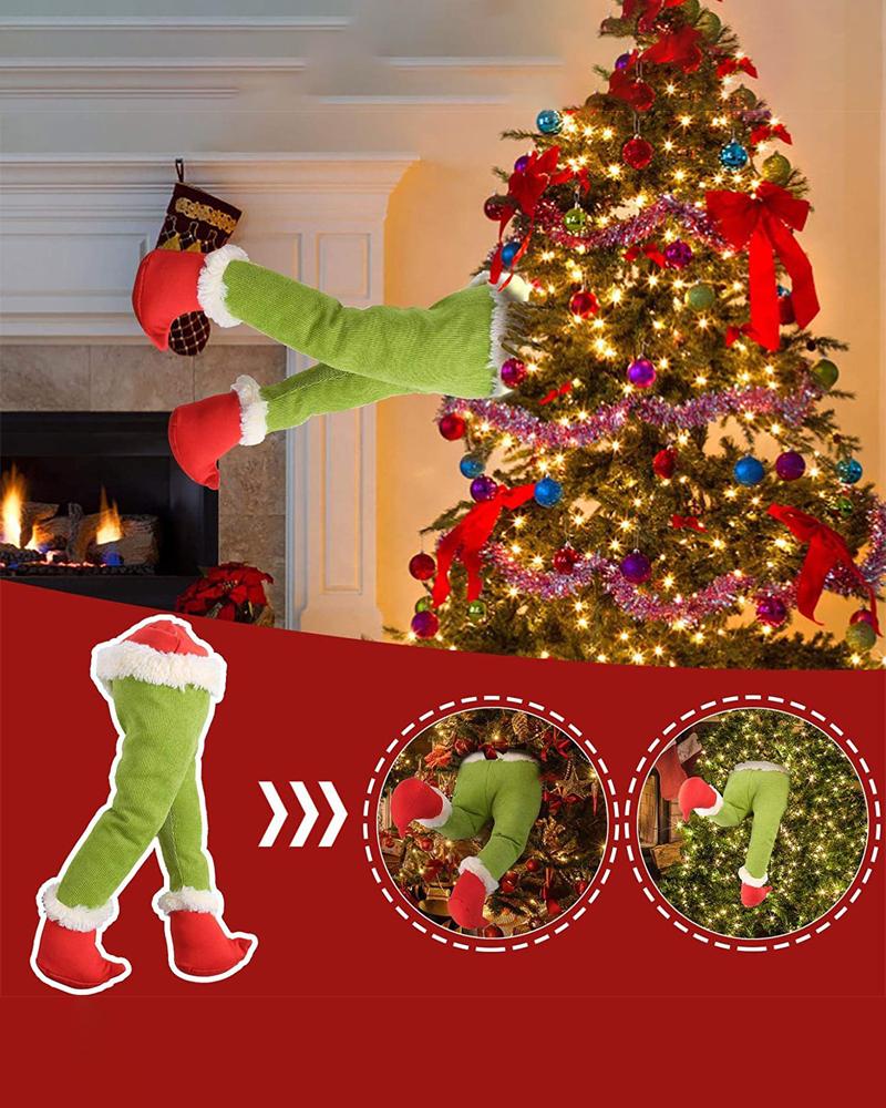 

1PC Christmas Elf Body Tree Decoration Grinch Stole Christmas Elf Stuffed Leg Stuck Tree Topper Ornament, Green