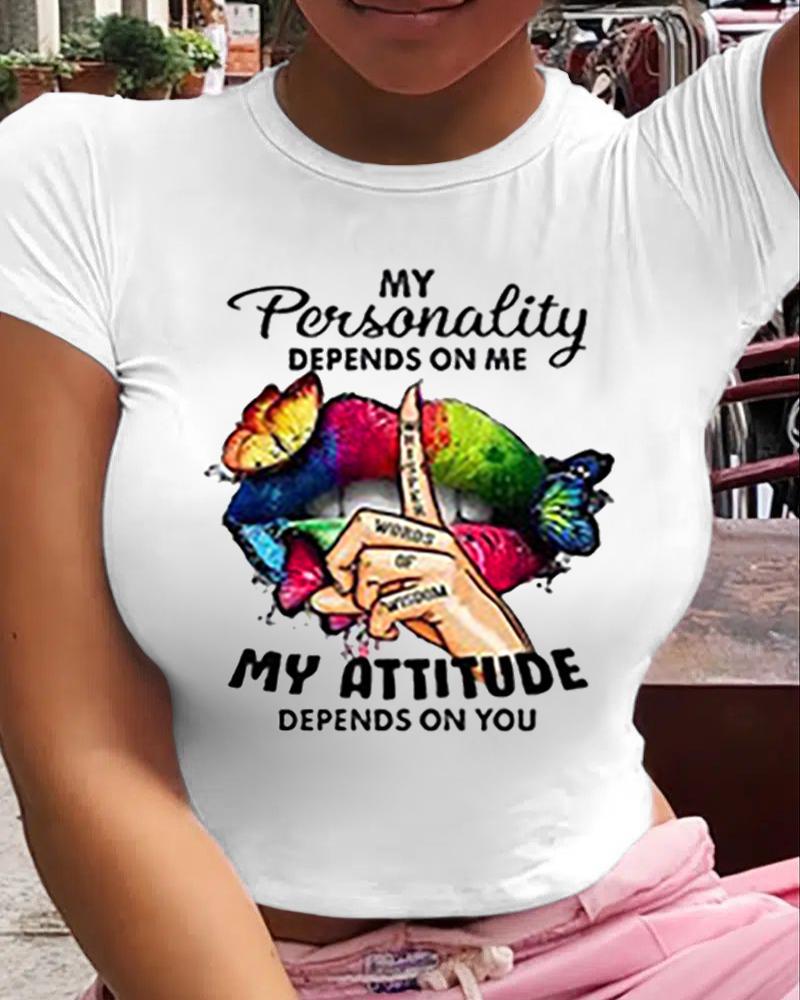 

Plus Size Slogan Print Short Sleeve Casual T-shirt, White