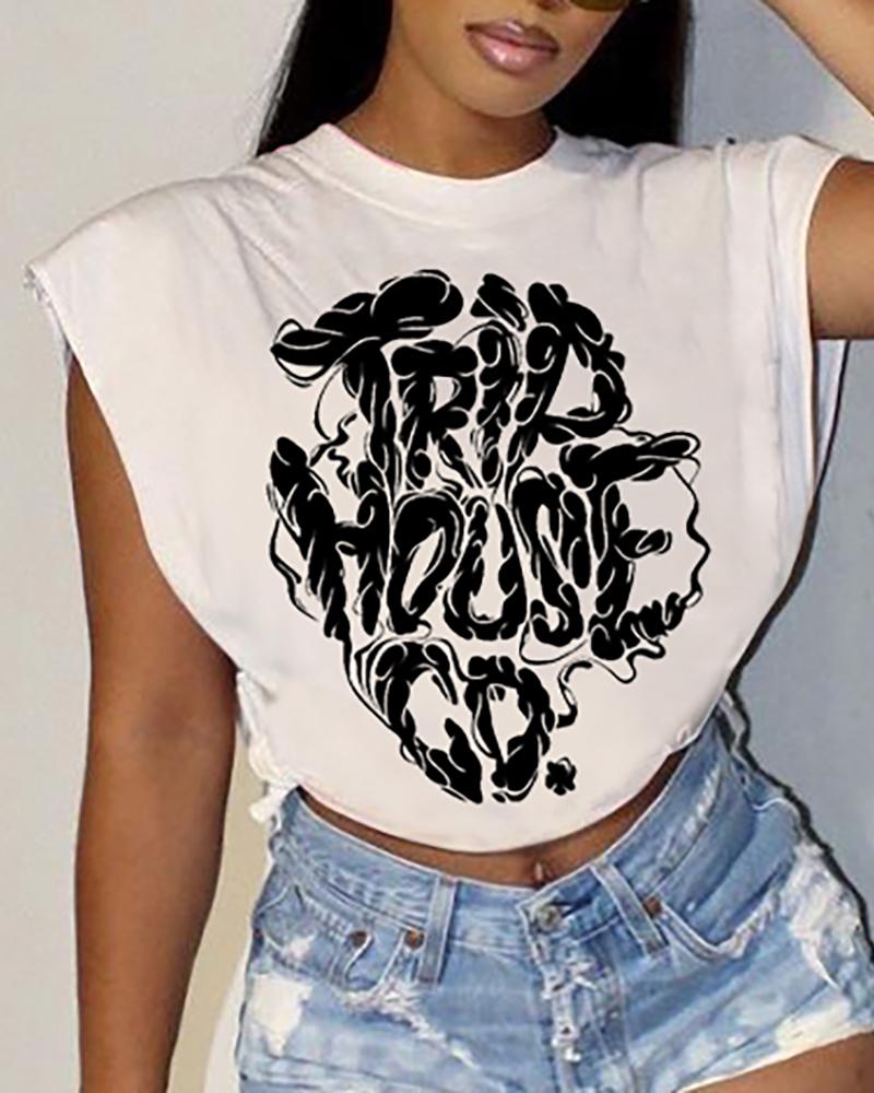

Letter Print O-Neck T-shirt, White