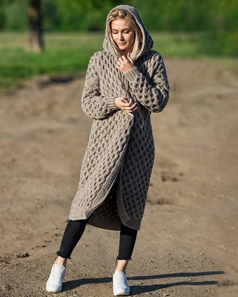 

Long Sleeve Knit Hooded Cardigan, Gray