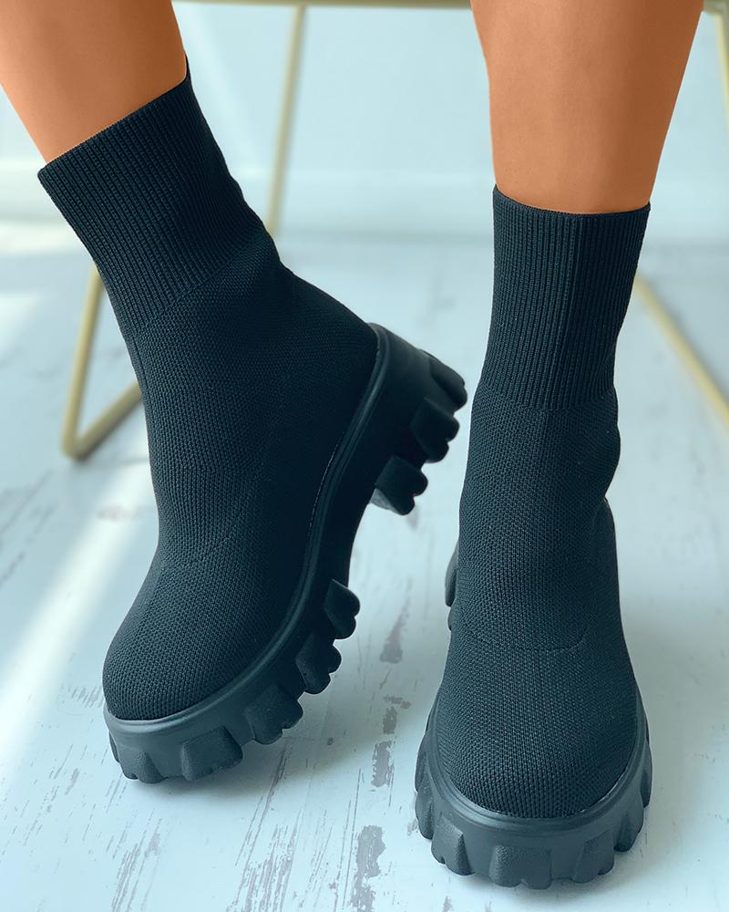 

Wide Fit High Top Flatform Sock Sneakers, Black