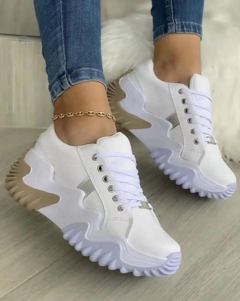 

Colorblock Lace-up Muffin Sneakers, White