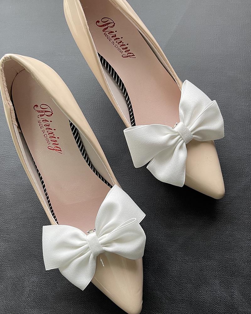

2pcs Bowknot Decor Shoe Clips Wedding Bridal Shoe Charms Accessories, White