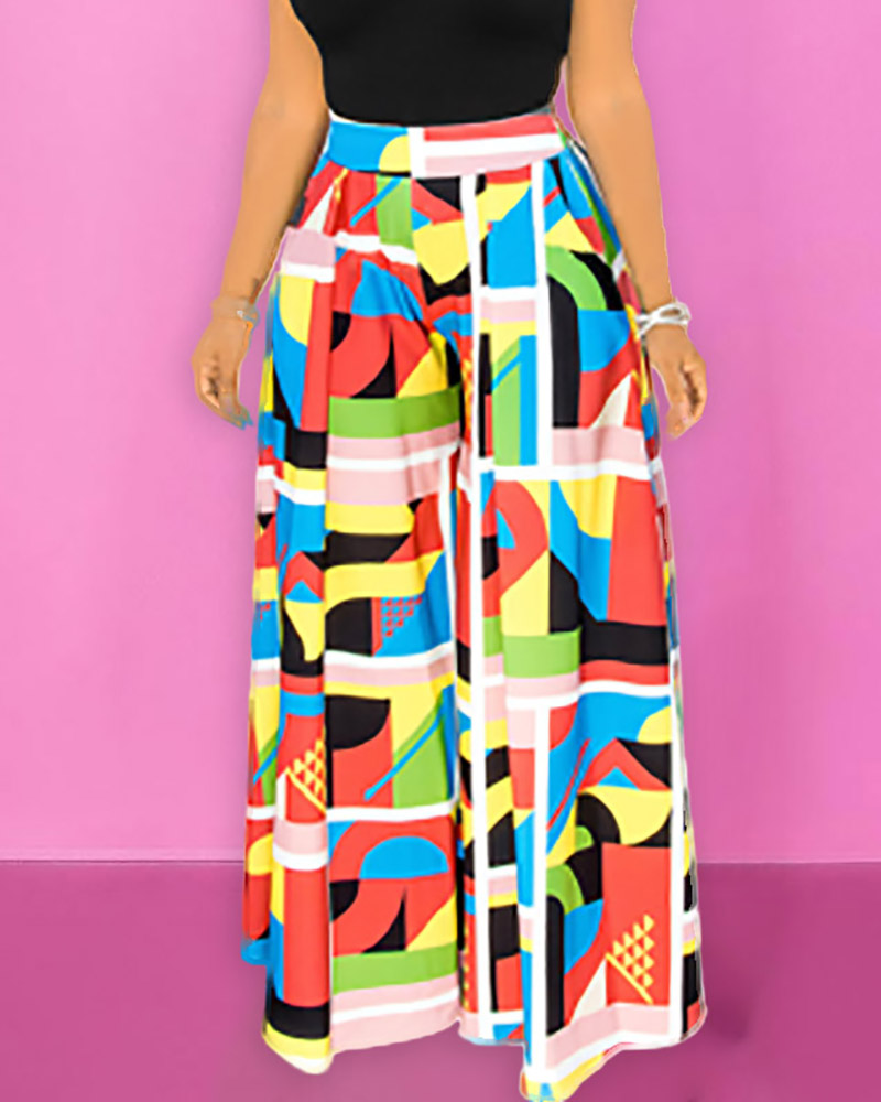 

Letter Print / Colorblock High Waist Pocket Design Pants, Style5