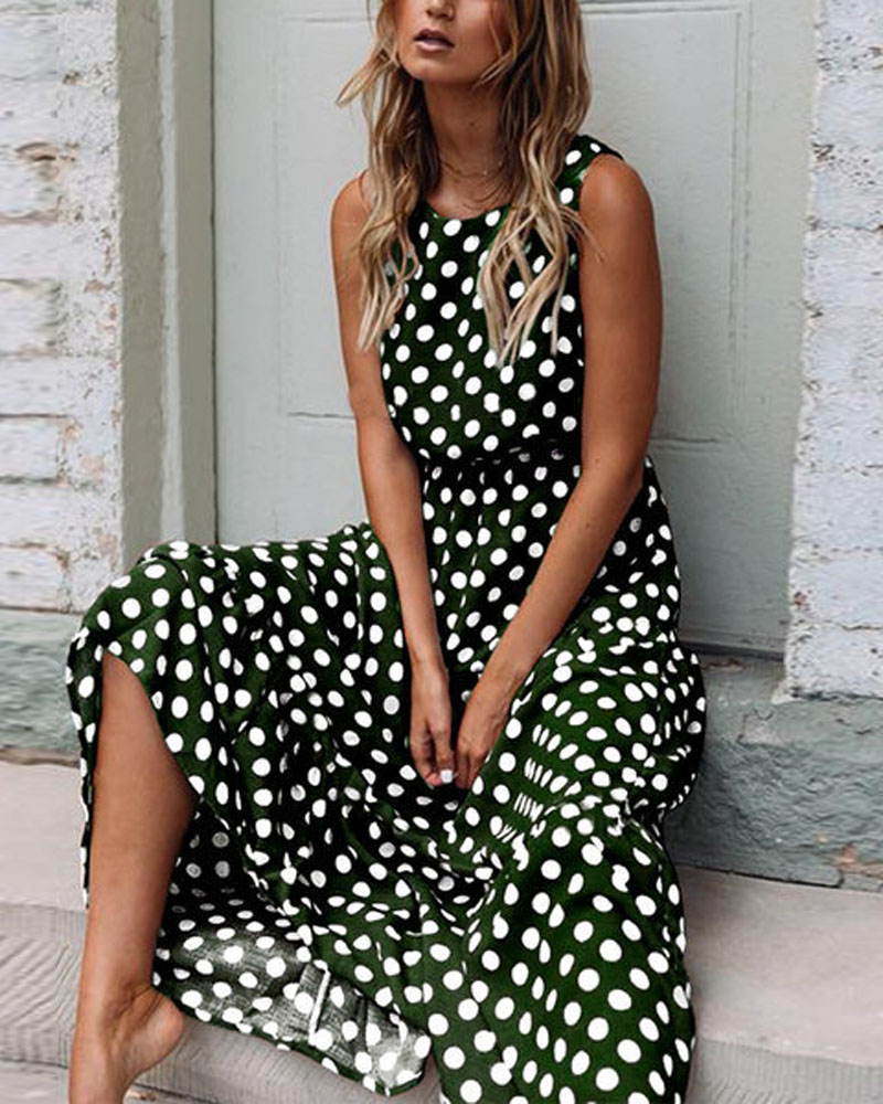 

Polka Dot Print Casual Tank Dress, Green