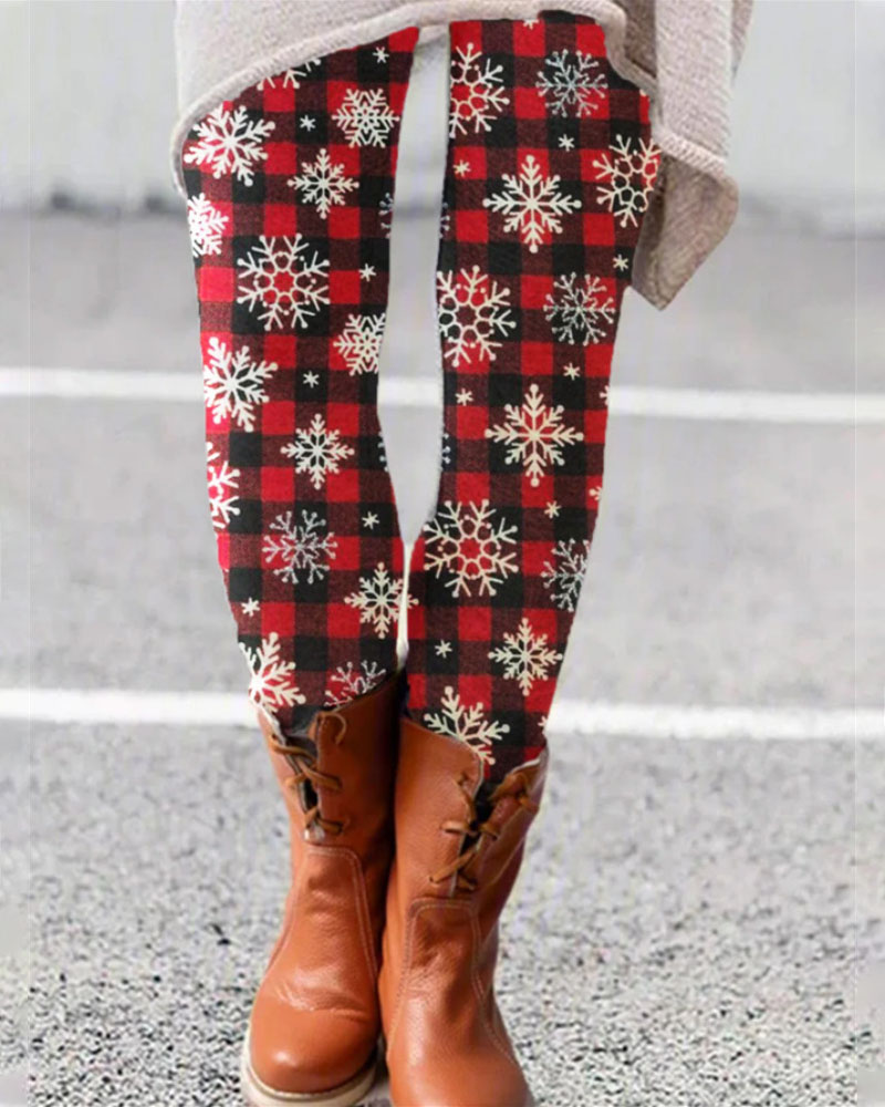 

Christmas Santa Claus Snowflake Print Leggings, Style1