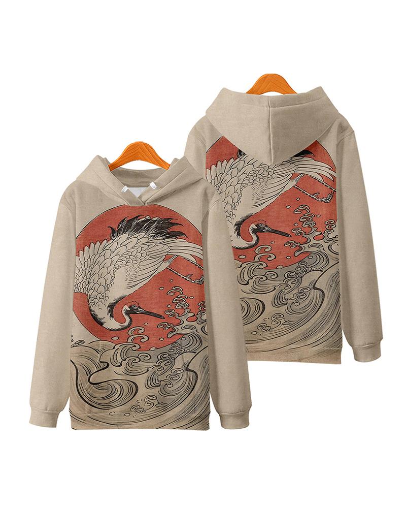 

Classical Patterns Print Long Sleeve Loose Hooded Sweatshirts, Style1