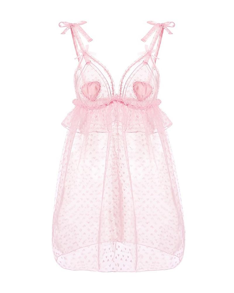 

Eyelash Lace Heart Pattern Babydoll, Pink