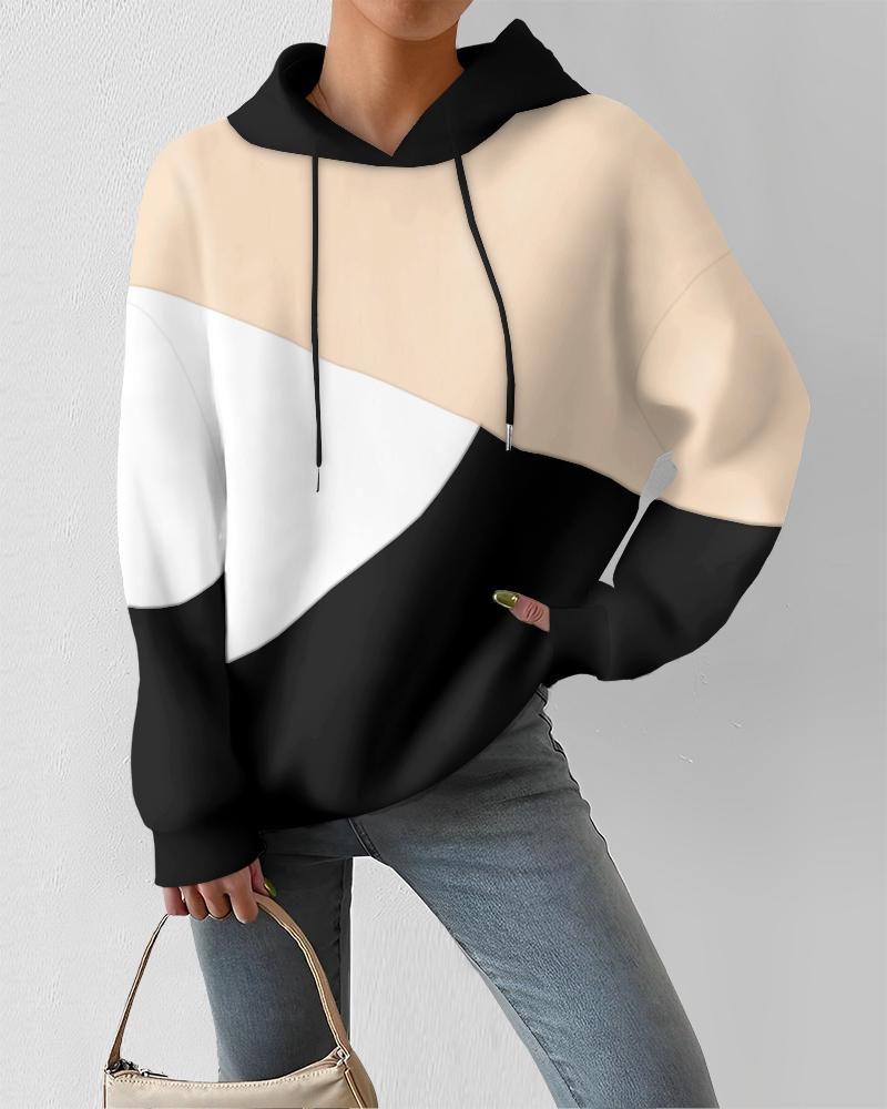 

Colorblock Long Sleeve Drawstring Hoodie, Black