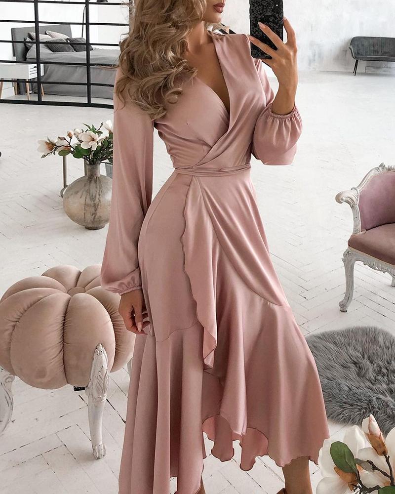 

Ruffles Lantern Sleeve Casual Dress, Pink