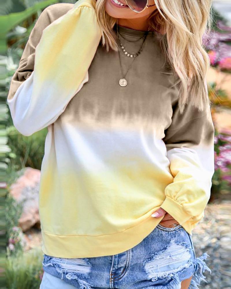 

Long Sleeve Ombre Colorblock Sweatshirt, Khaki