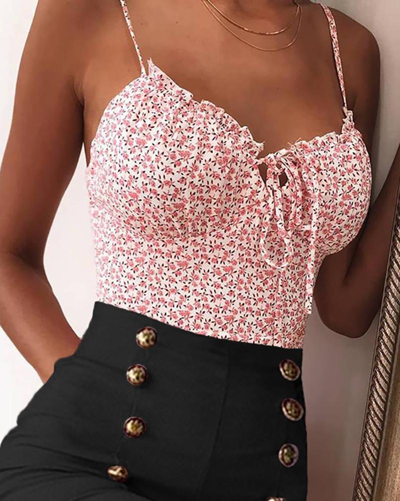 

Floral Print Spaghetti Strap Casual Blouse, Pink