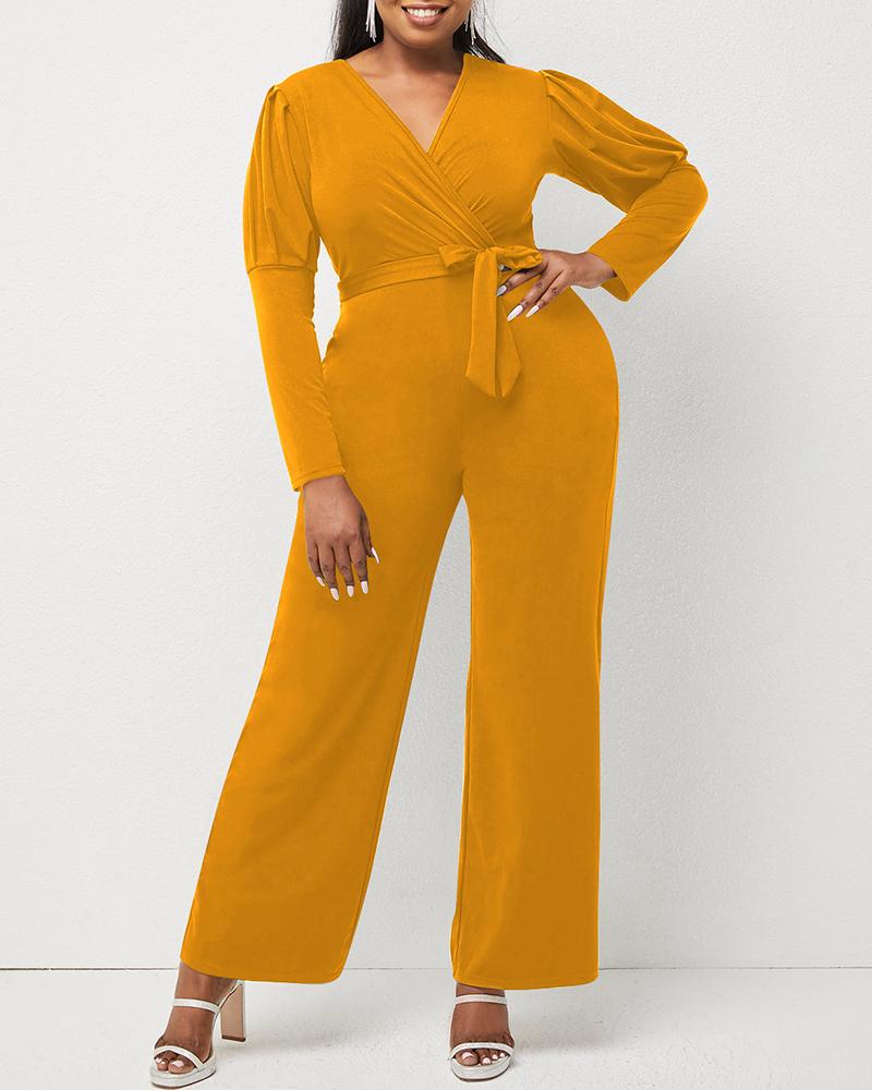 

Puff Sleeve Tied Detail Wide Leg Jumpsuit, Yellow