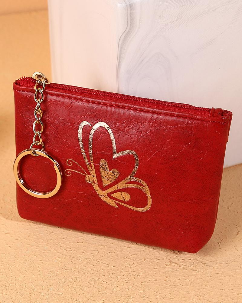 

Women's Purse Butterfly Pattern Zipper Design Coin Wallet, Red