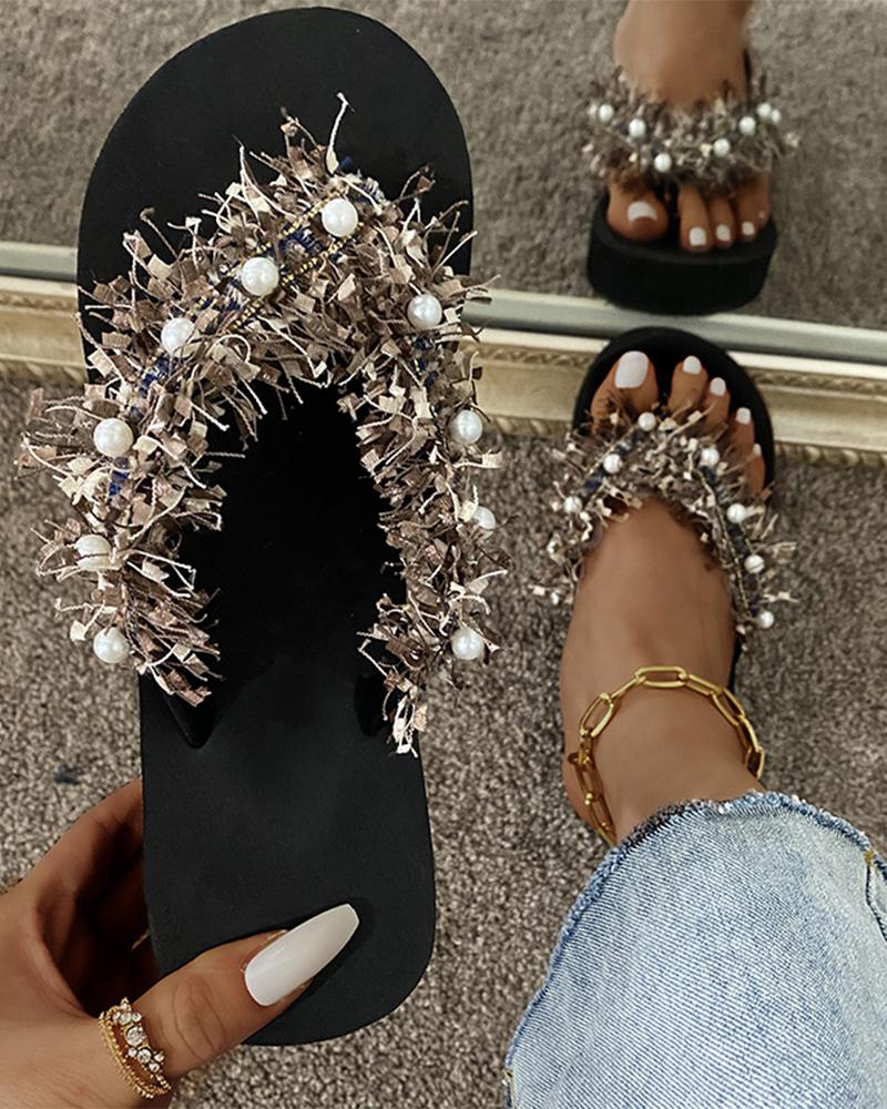 

Crystal Patch Platform Post Toe Sandals, Khaki