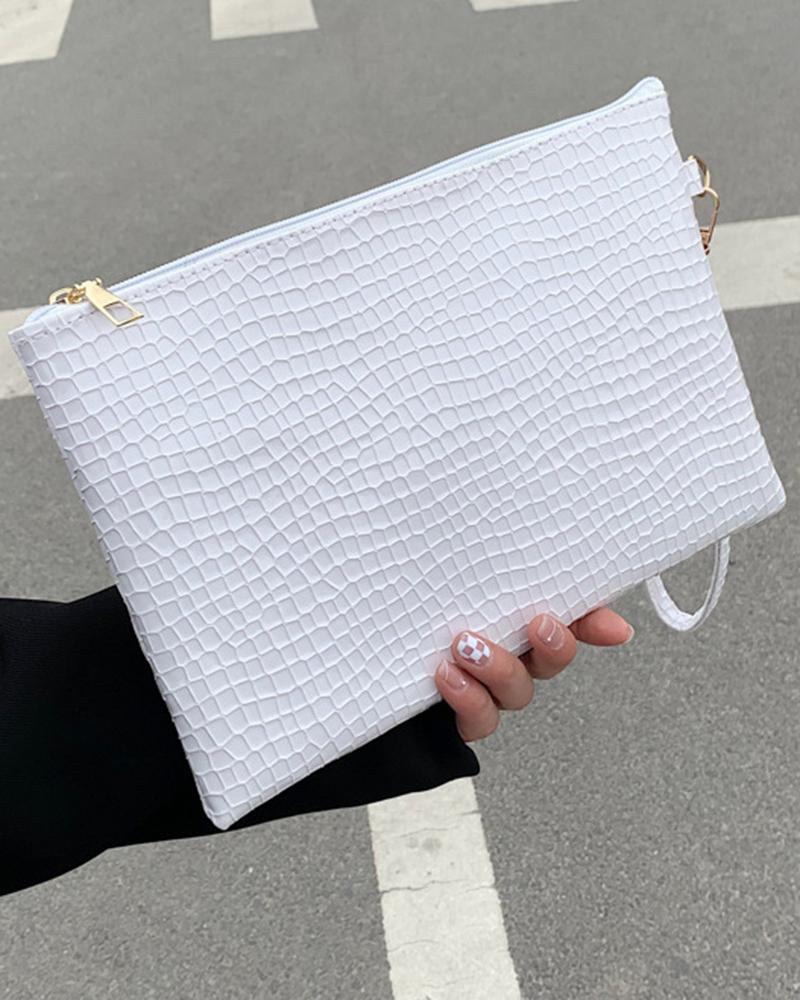 

Crocodile Embossed Envelop Clutch Bag, White