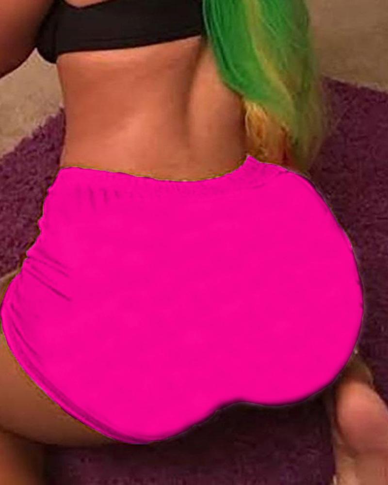 

Solid High Waist Fitted Casual Shorts, Hot pink