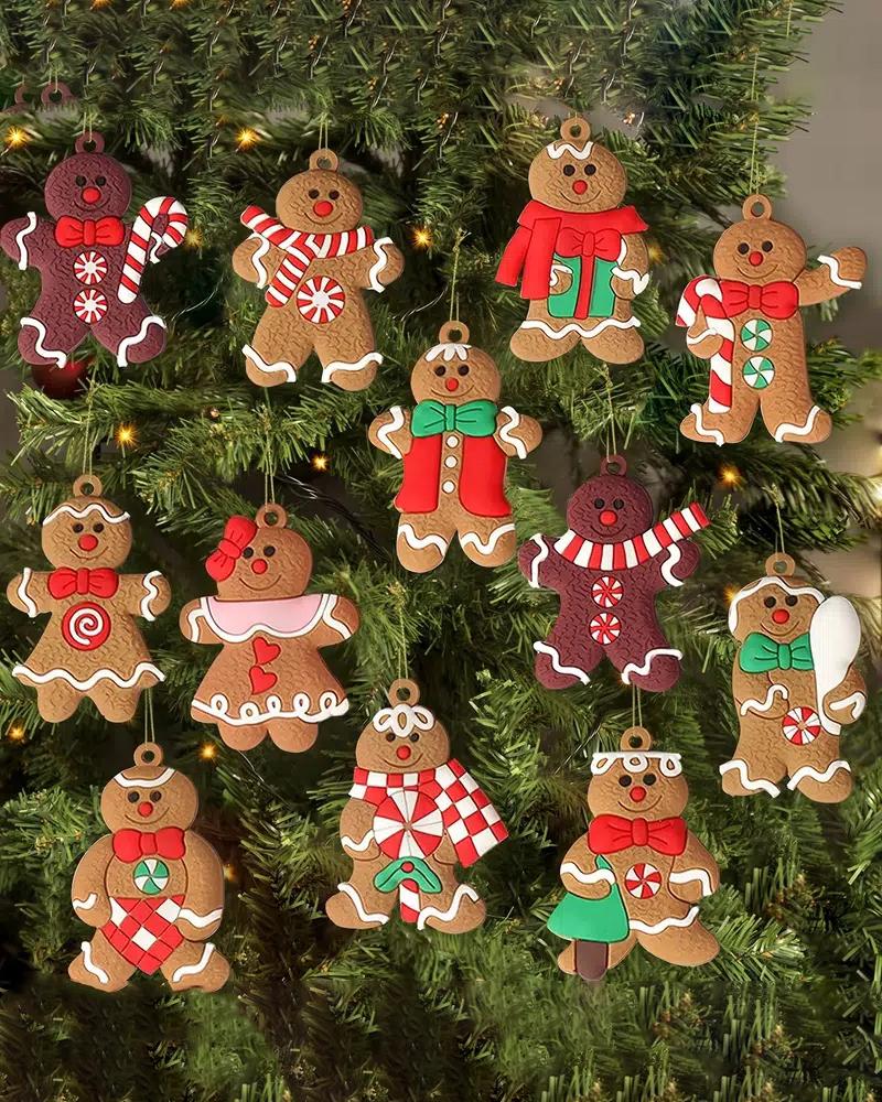 

12pcs Christmas Tree Ornaments Gingerbread Man Christmas Decorations Set, Style2