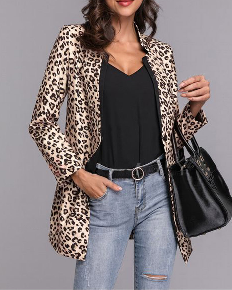 

Leopard Print Long Sleeve Blazer Coat
