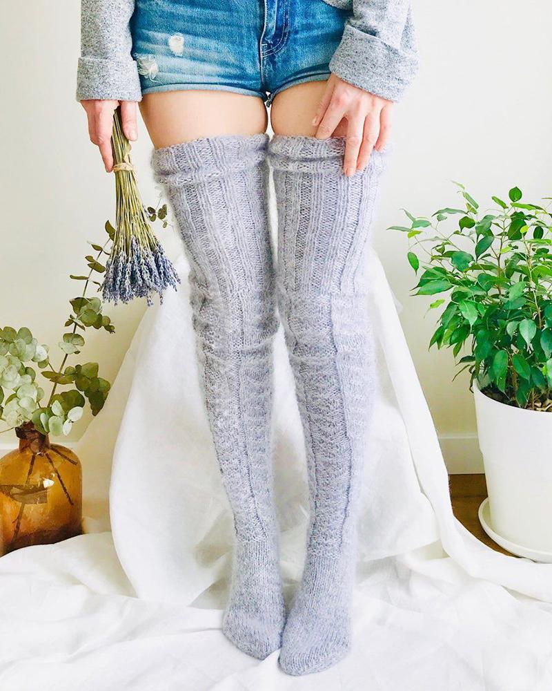 

1Pair Over The Knee Thermal Knit Socks, Gray