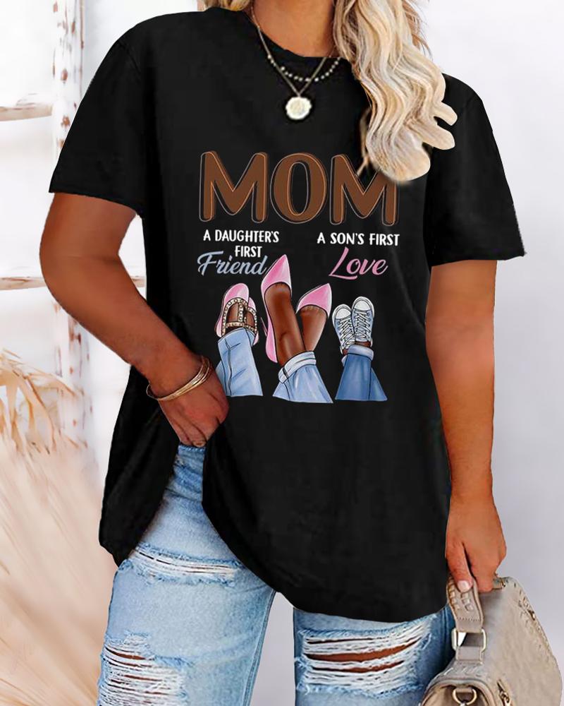 

Plus Size Mother's Day Mom Graphic Print Crew Neck Casual T-shirt, Black